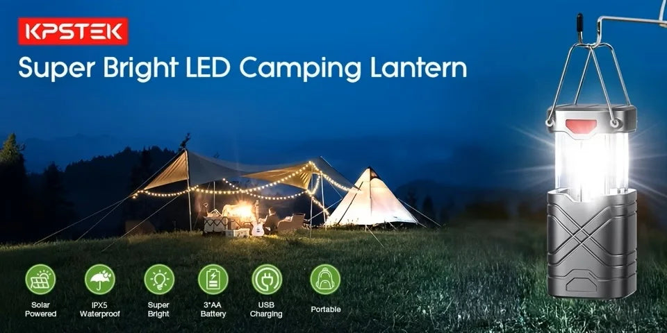 Solar Camping Lantern , Rechargeable LED with Flashlight