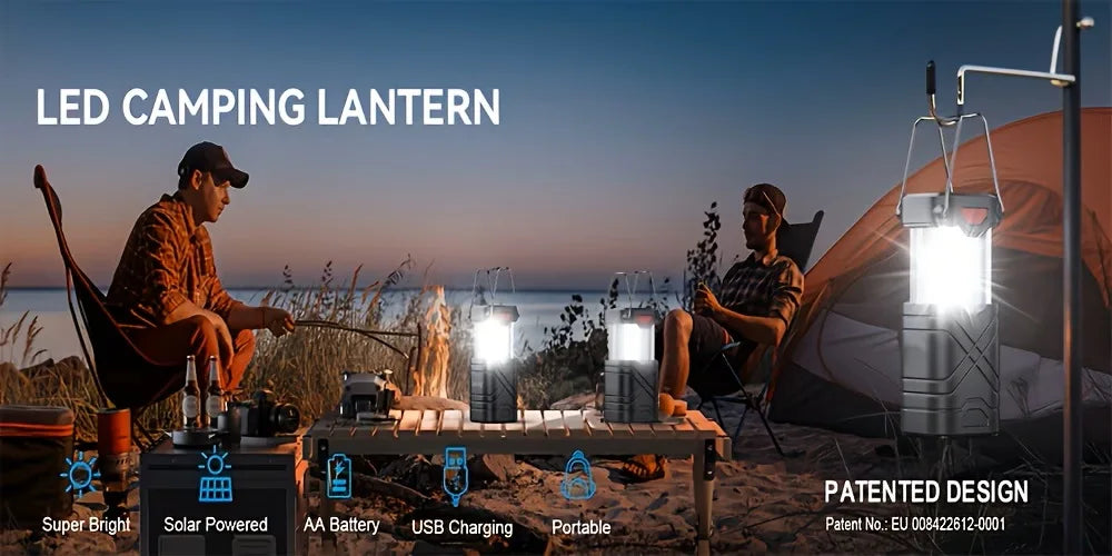 Solar Camping Lantern , Rechargeable LED with Flashlight