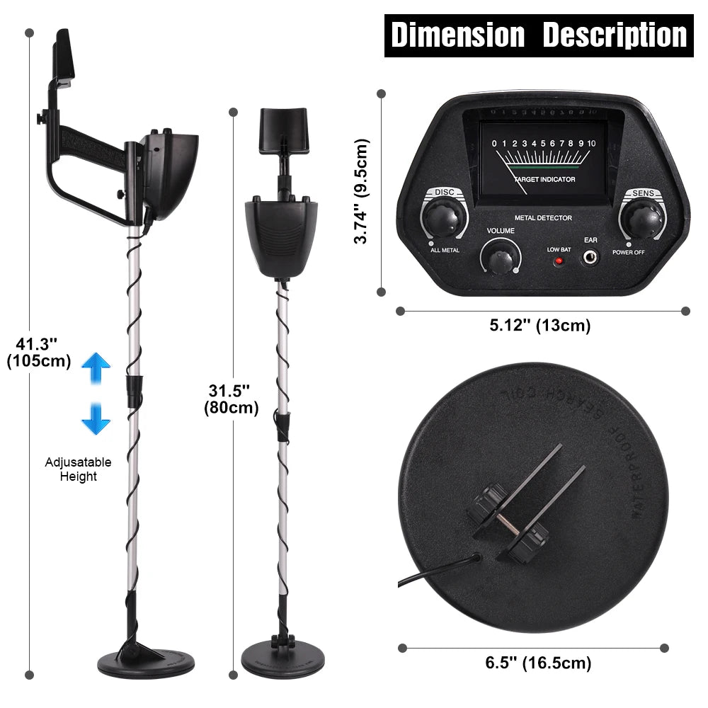 Metal Detector Waterproof Adjustable 30" to 42"