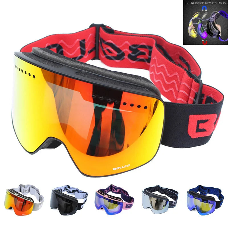 Ski Goggles with Magnetic Double Layer polarized Lens