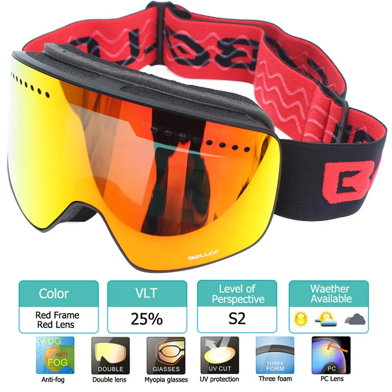 Ski Goggles with Magnetic Double Layer polarized Lens