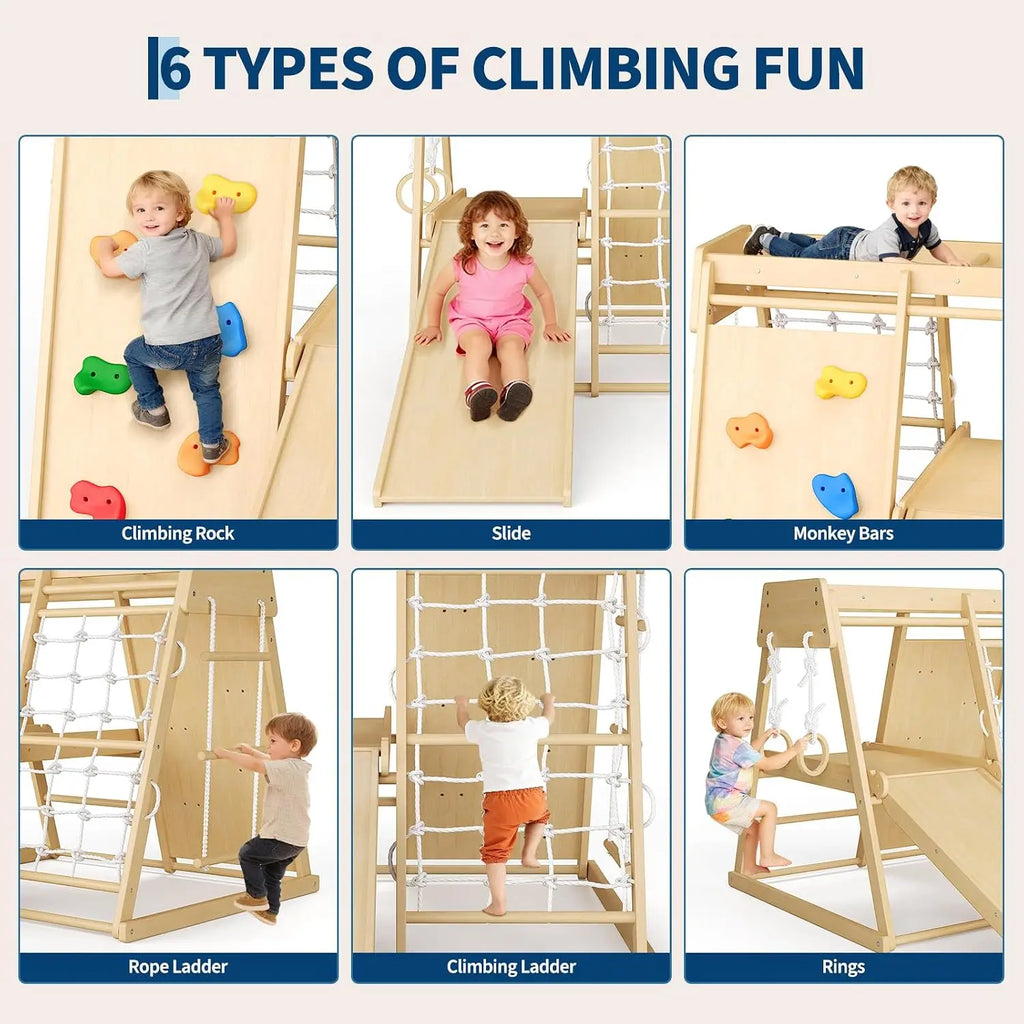 Wooden Kids Climber Playset  – Natural Finish