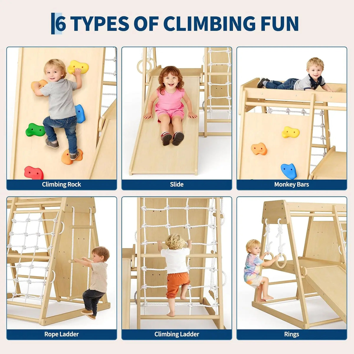 Wooden Kids Climber Playset  – Natural Finish