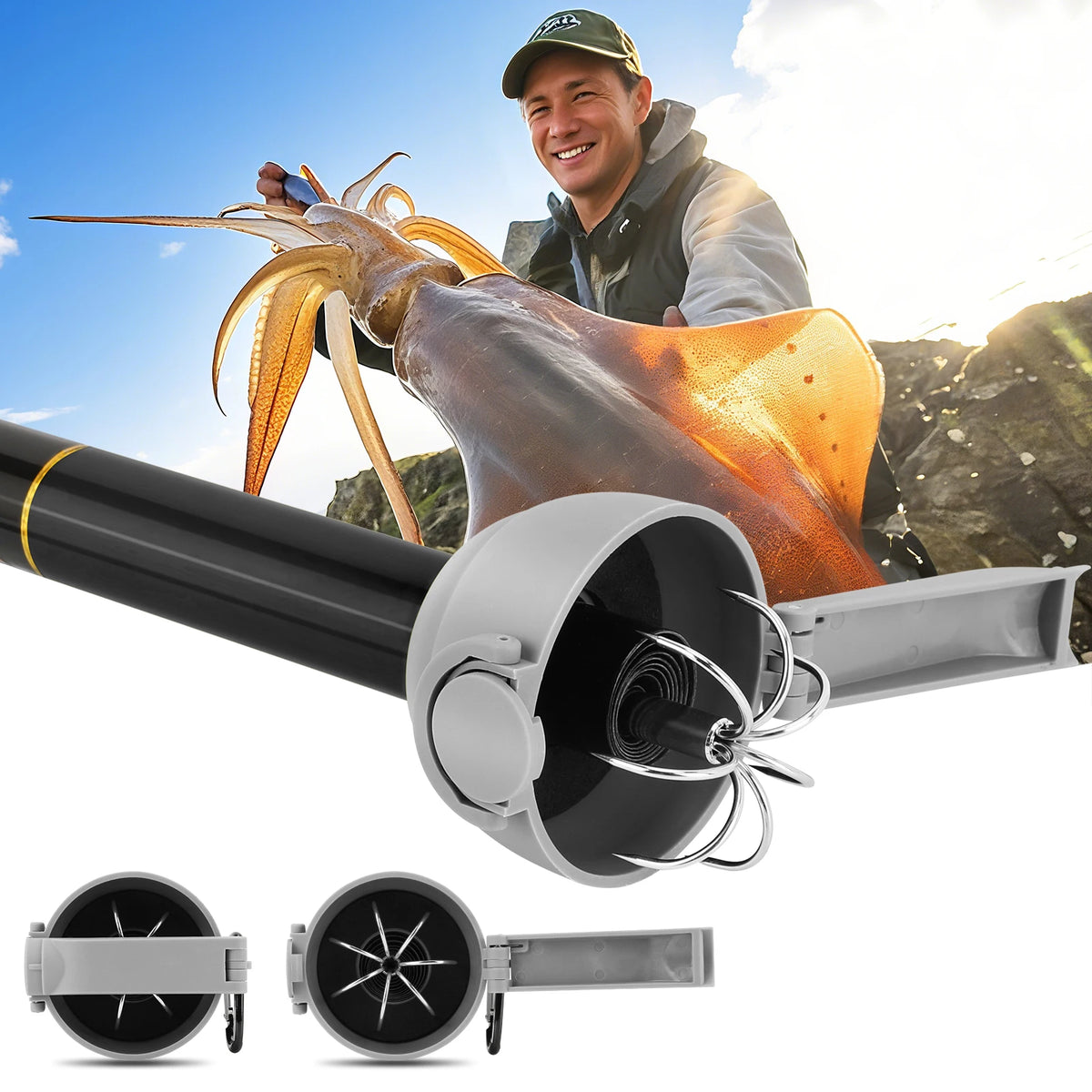 Telescopic Squid Hooks Fibreglass Rods Stainless Steel 7 Claw