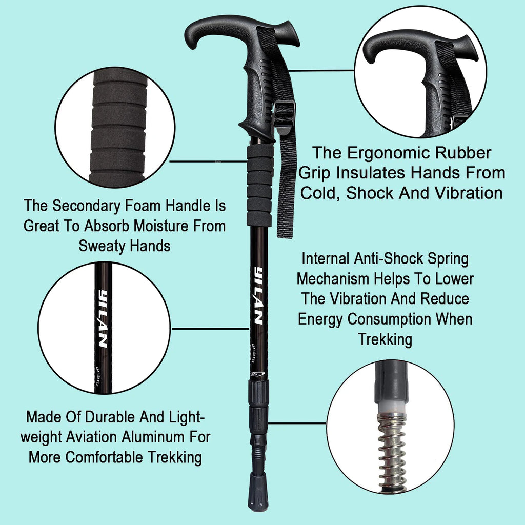 Ultralight hiking poles with shock absorption and quick-locking system