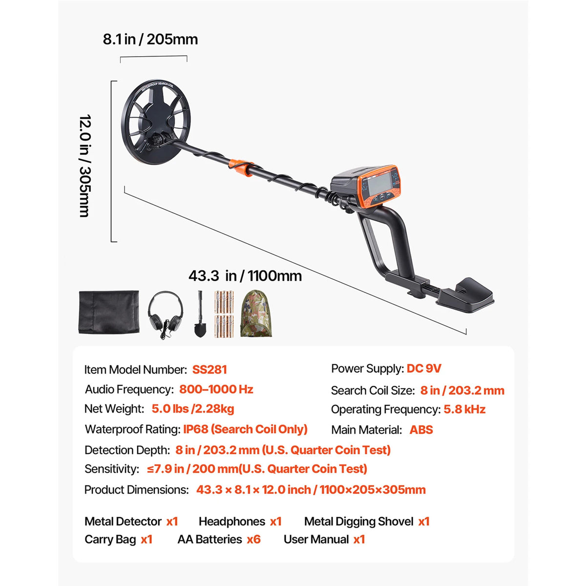 Metal Detector Waterproof Search Coil Display Headphones 3Modes