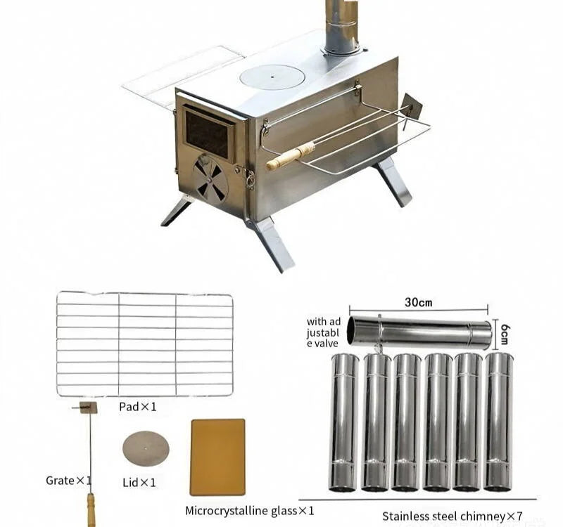 Wood-Burning Stove with Stainless Steel Chimney Pipe