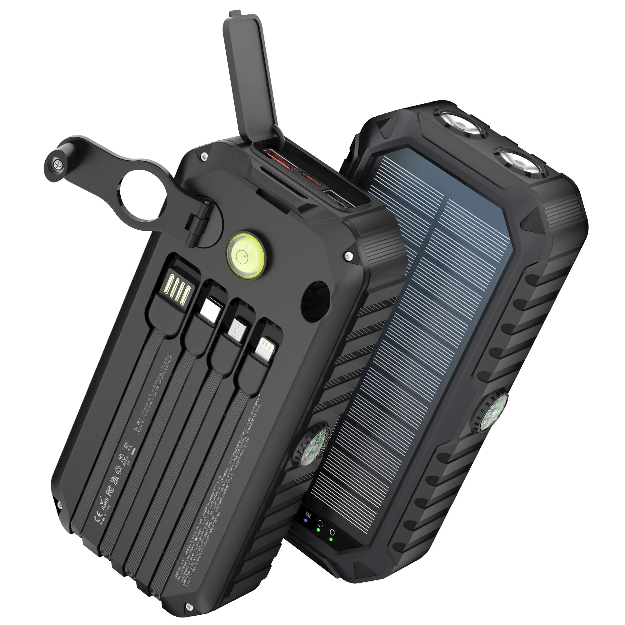 Solar Power Bank with Hand Crank, Compass & Leveler
