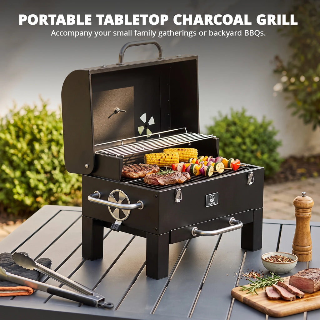 Portable Charcoal Grill & Smoker Cover Included