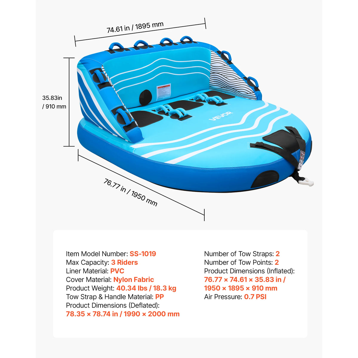 Towable Tubes for Boating with Full Nylon Cover Dual Tow Points