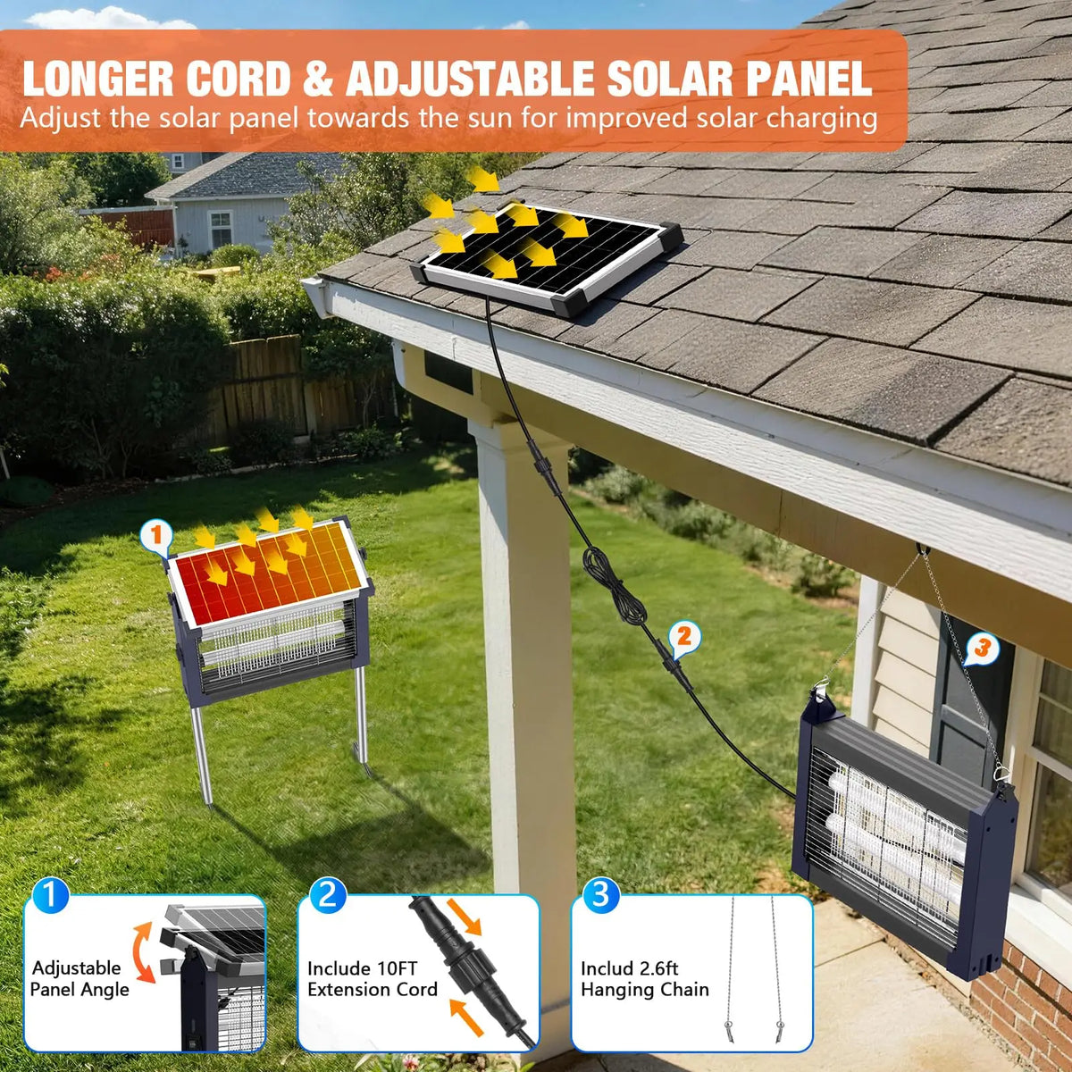 Solar Bug Zapper 4500V with Panel Sensor, Waterproof