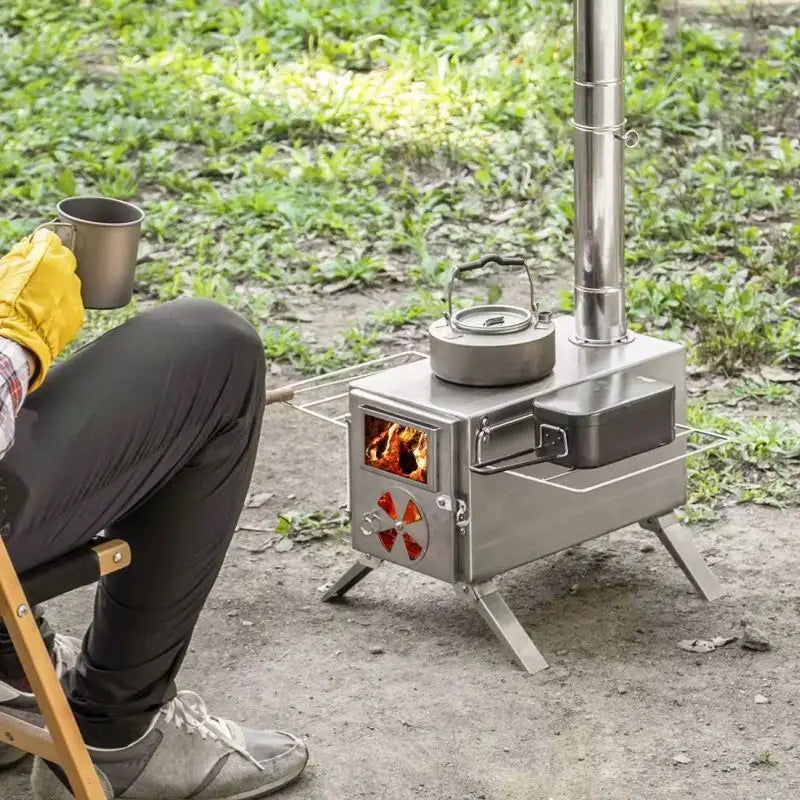 Wood-Burning Stove with Stainless Steel Chimney Pipe