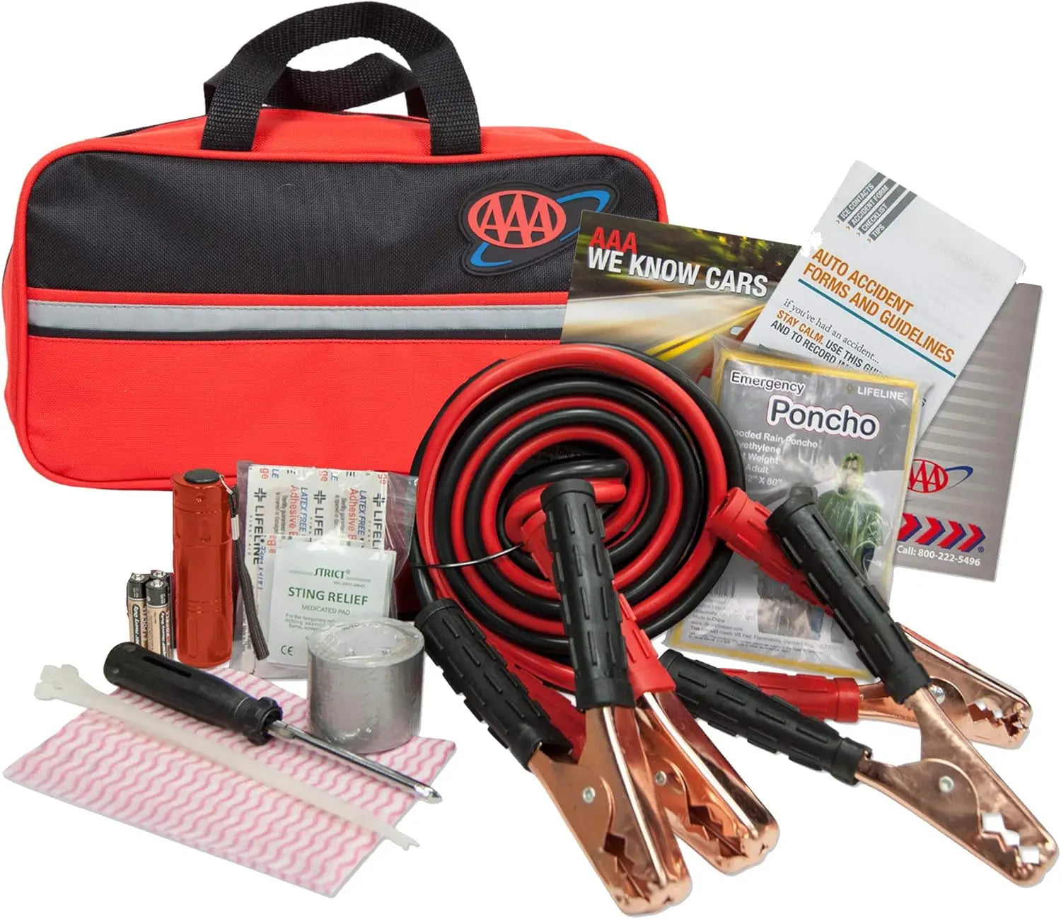 Car Kit with Jumper Cables, Flashlight & First Aid