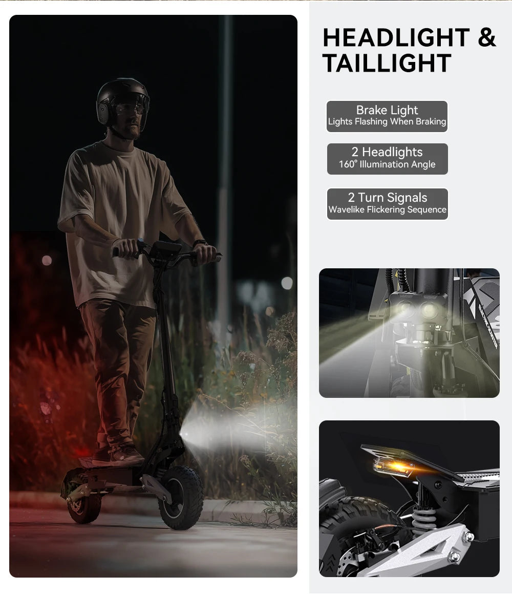 Adult Affordable Electric Scooter, 45-60km Range, All Terrain Tires.