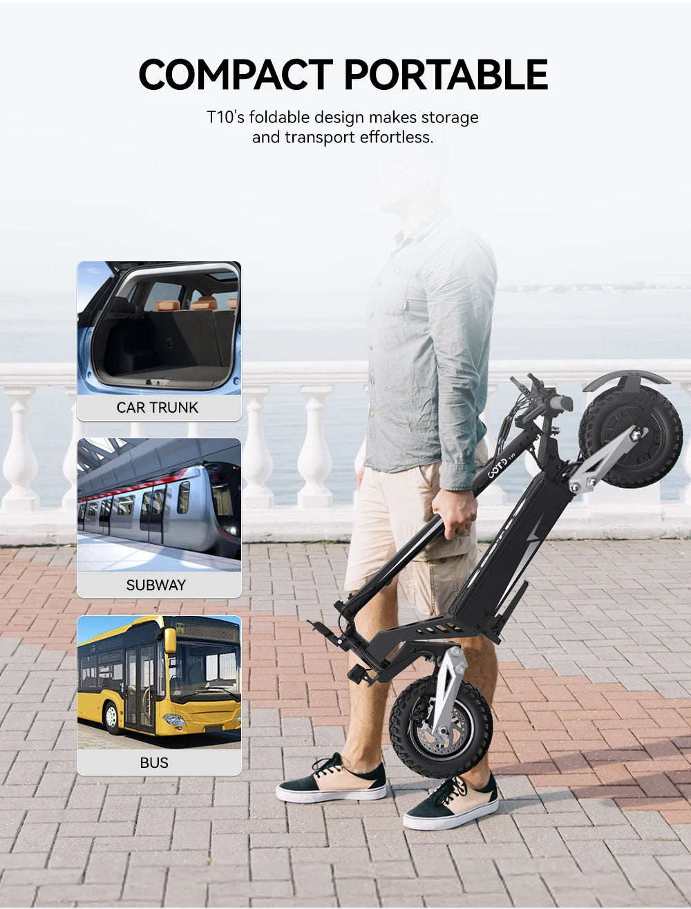 Adult Affordable Electric Scooter, 45-60km Range, All Terrain Tires.