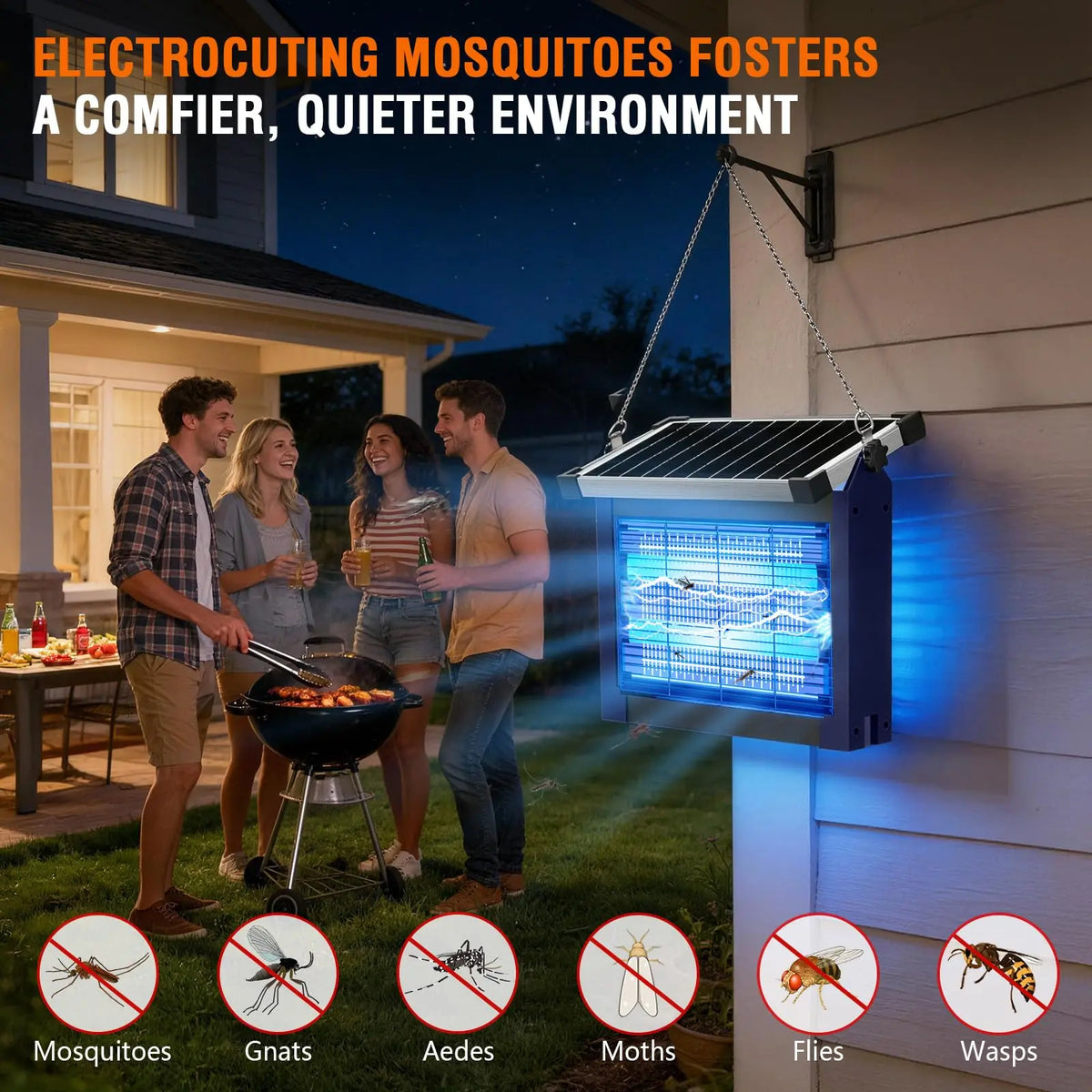 Solar Bug Zapper 4500V with Panel Sensor, Waterproof