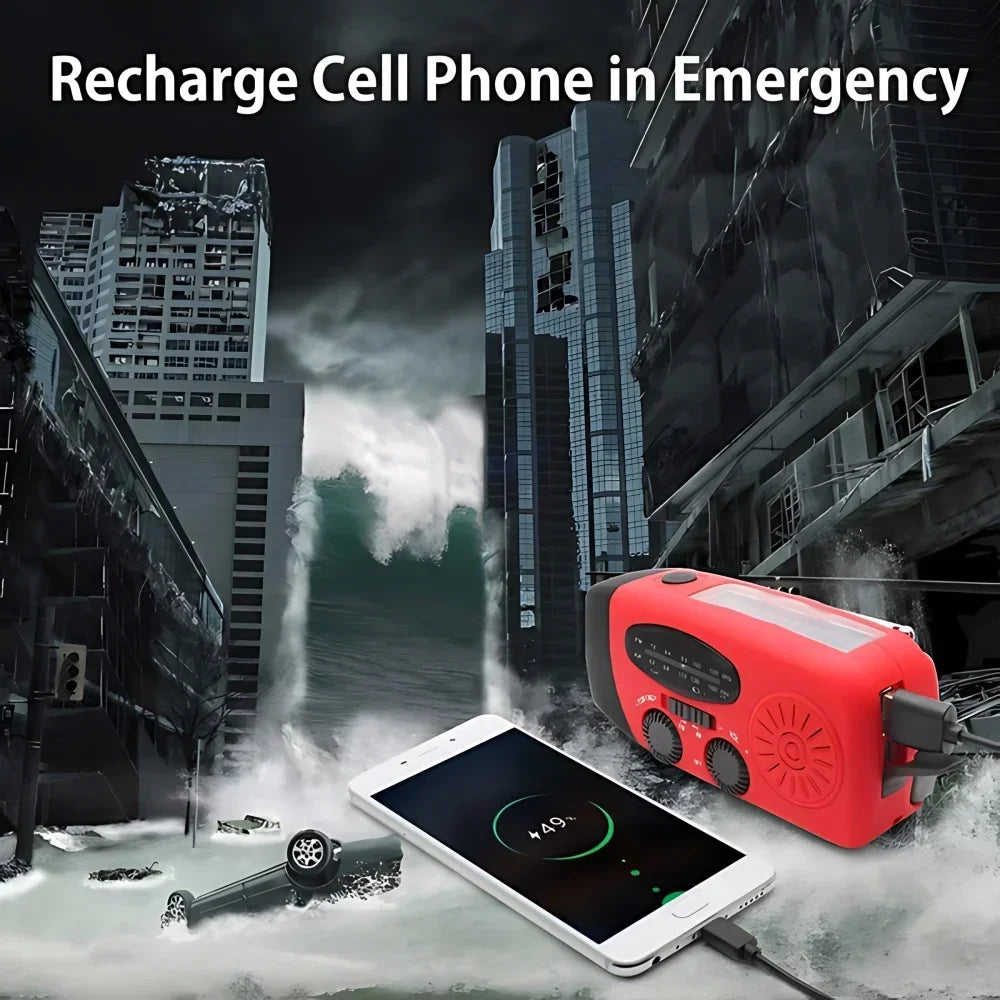 Solar Hand Crank Radio Power Bank and LED Flashlight