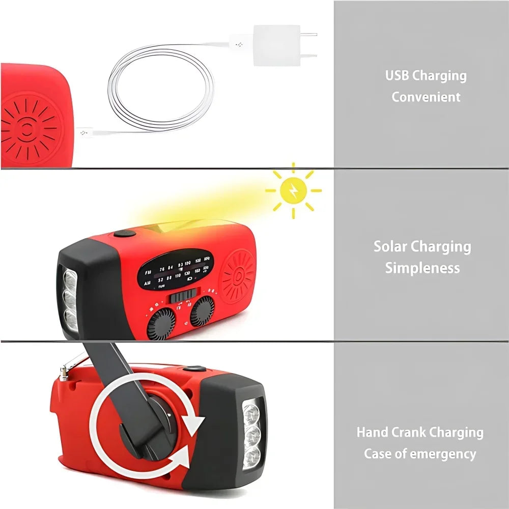Solar Hand Crank Radio Power Bank and LED Flashlight