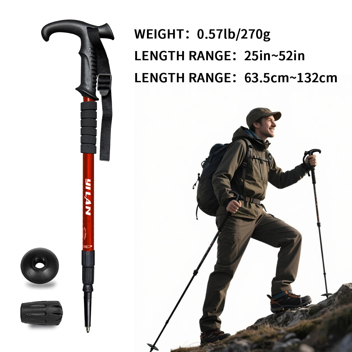 Ultralight hiking poles with shock absorption and quick-locking system