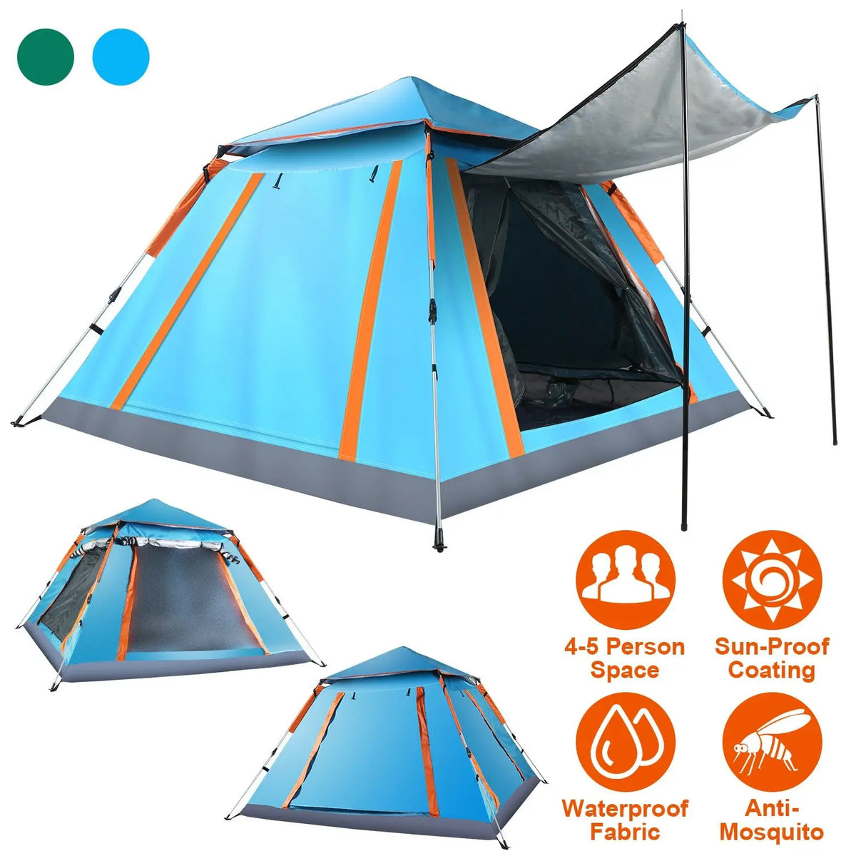 Waterproof Tent with 2 Mosquito Nets, Carrying Bag