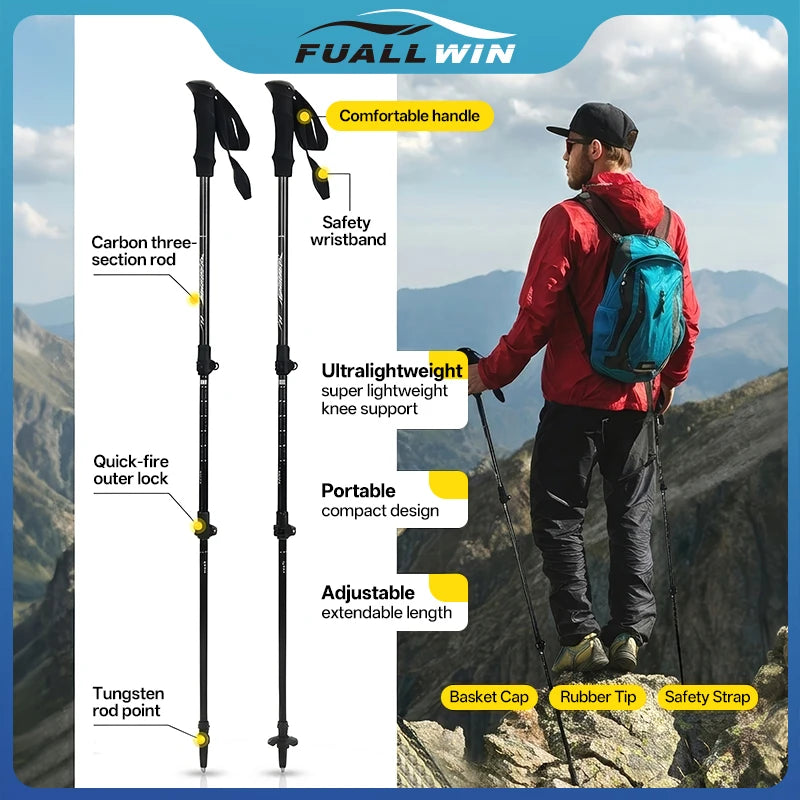 Carbon Fiber Hiking Poles Adjustable Shockproof Trekking Stick