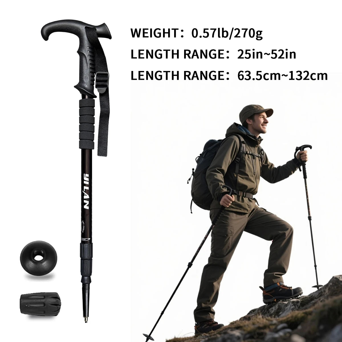 Ultralight hiking poles with shock absorption and quick-locking system