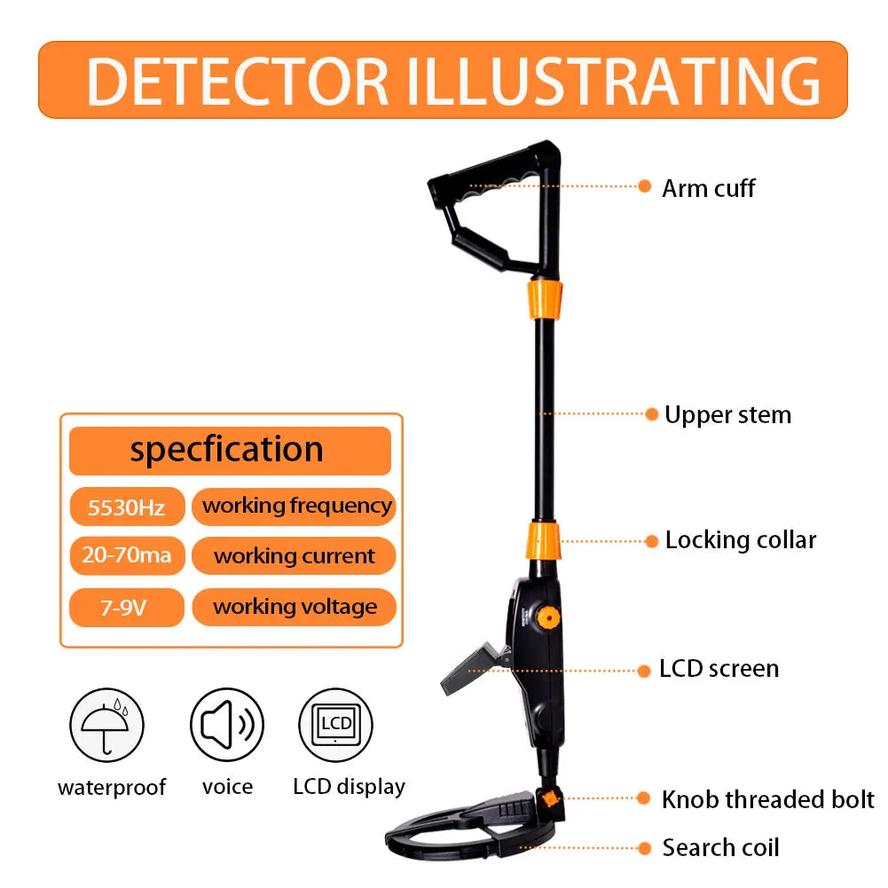 Metal Detector Waterproof Adjustable 30" to 42"