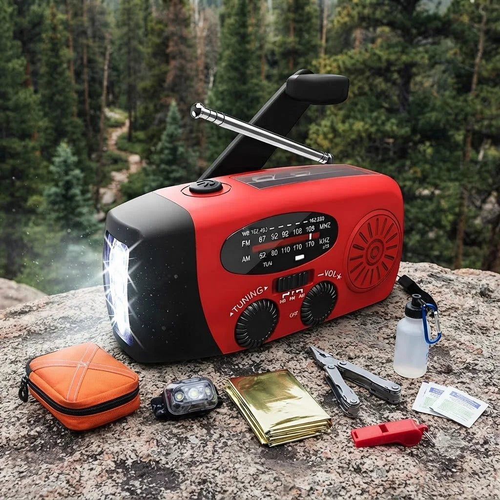 Solar Hand Crank Radio Power Bank and LED Flashlight