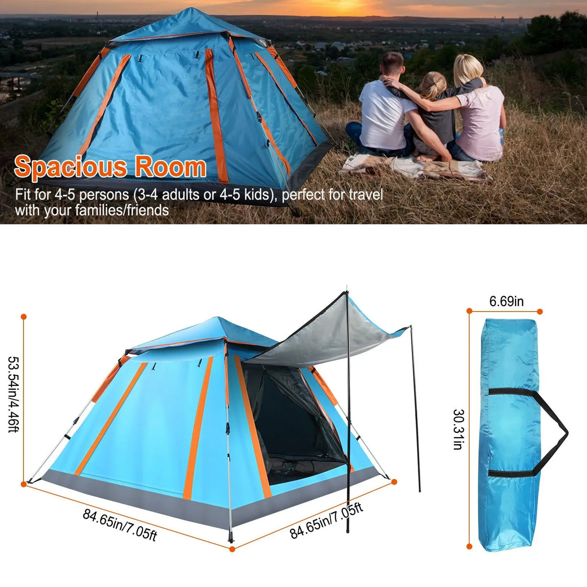 Waterproof Tent with 2 Mosquito Nets, Carrying Bag
