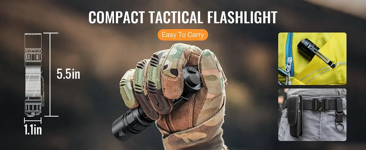 Tactical Flashlight USB Rechargeable with Dual Tail Switches
