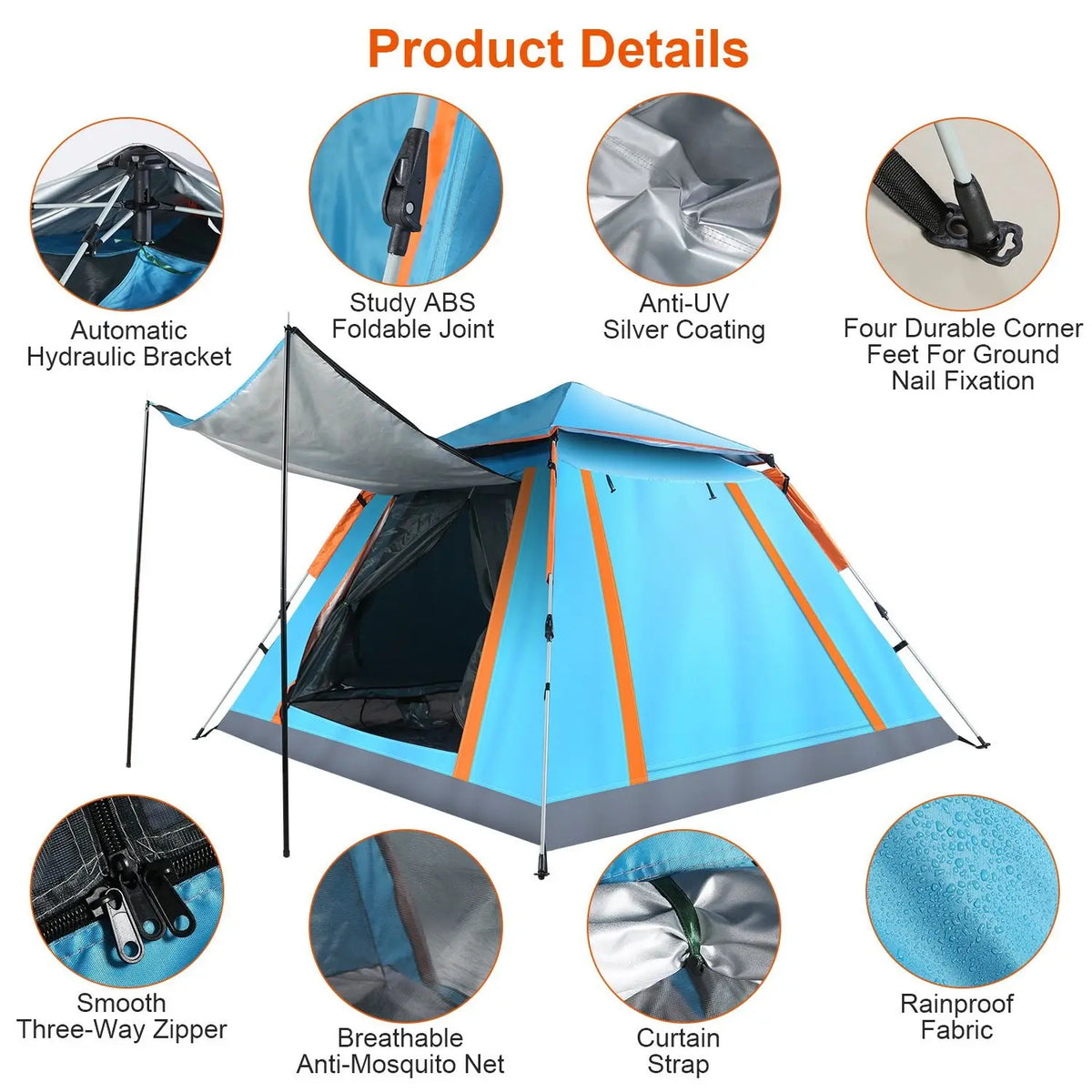 Waterproof Tent with 2 Mosquito Nets, Carrying Bag