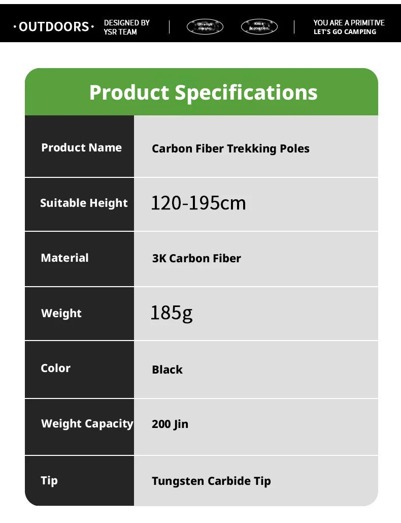 Carbon Fiber Hiking Poles Adjustable Shockproof Trekking Stick