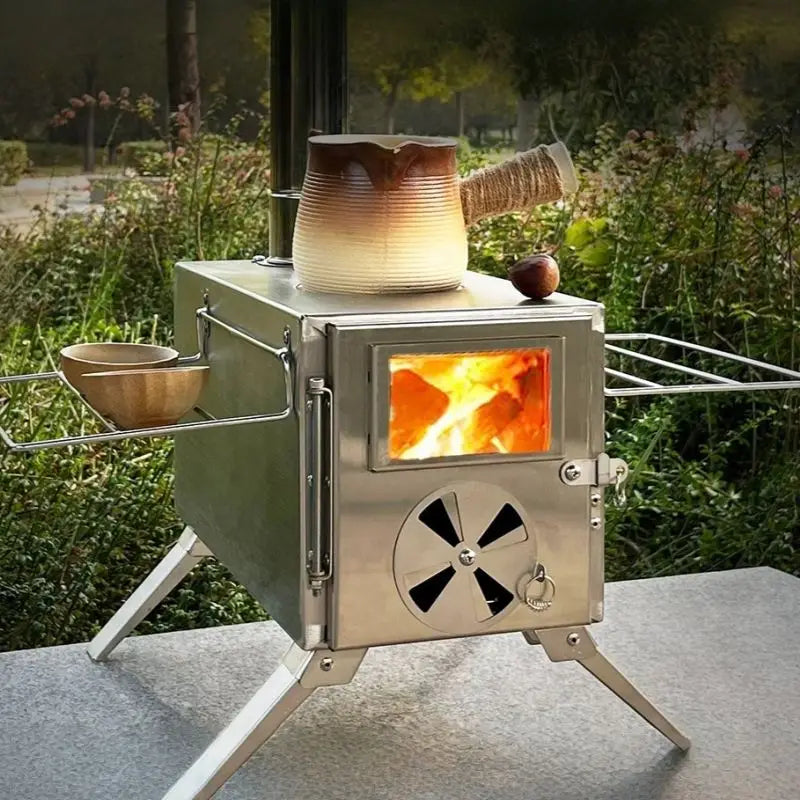 Wood-Burning Stove with Stainless Steel Chimney Pipe