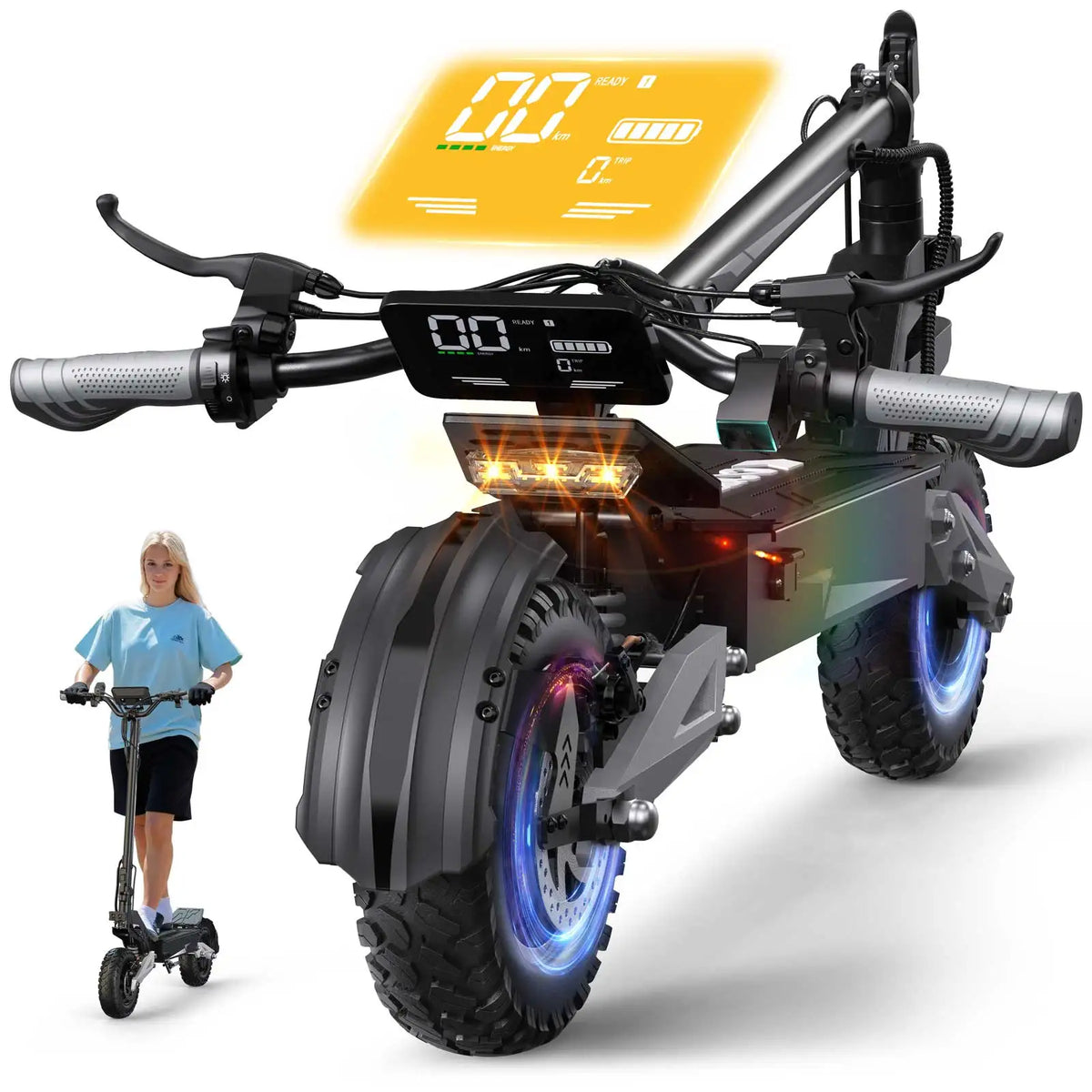 Adult Foldable Electric Scooter, 45-60km Range, All Terrain Tires.