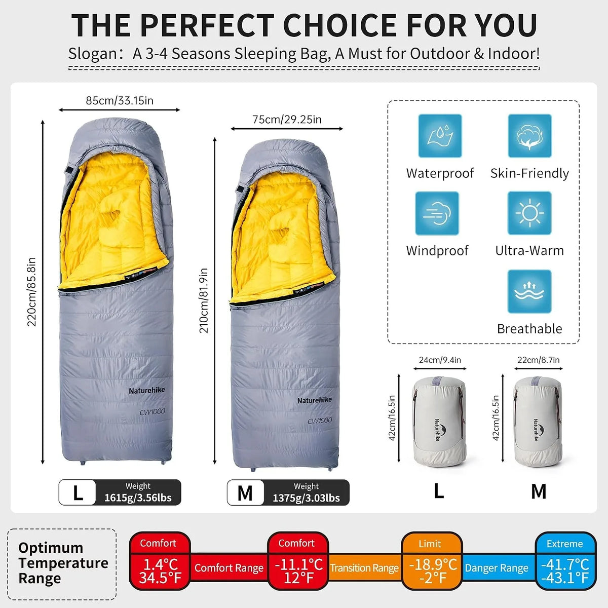 Duck Down Sleeping Bag 4 Seasons Compact Portable
