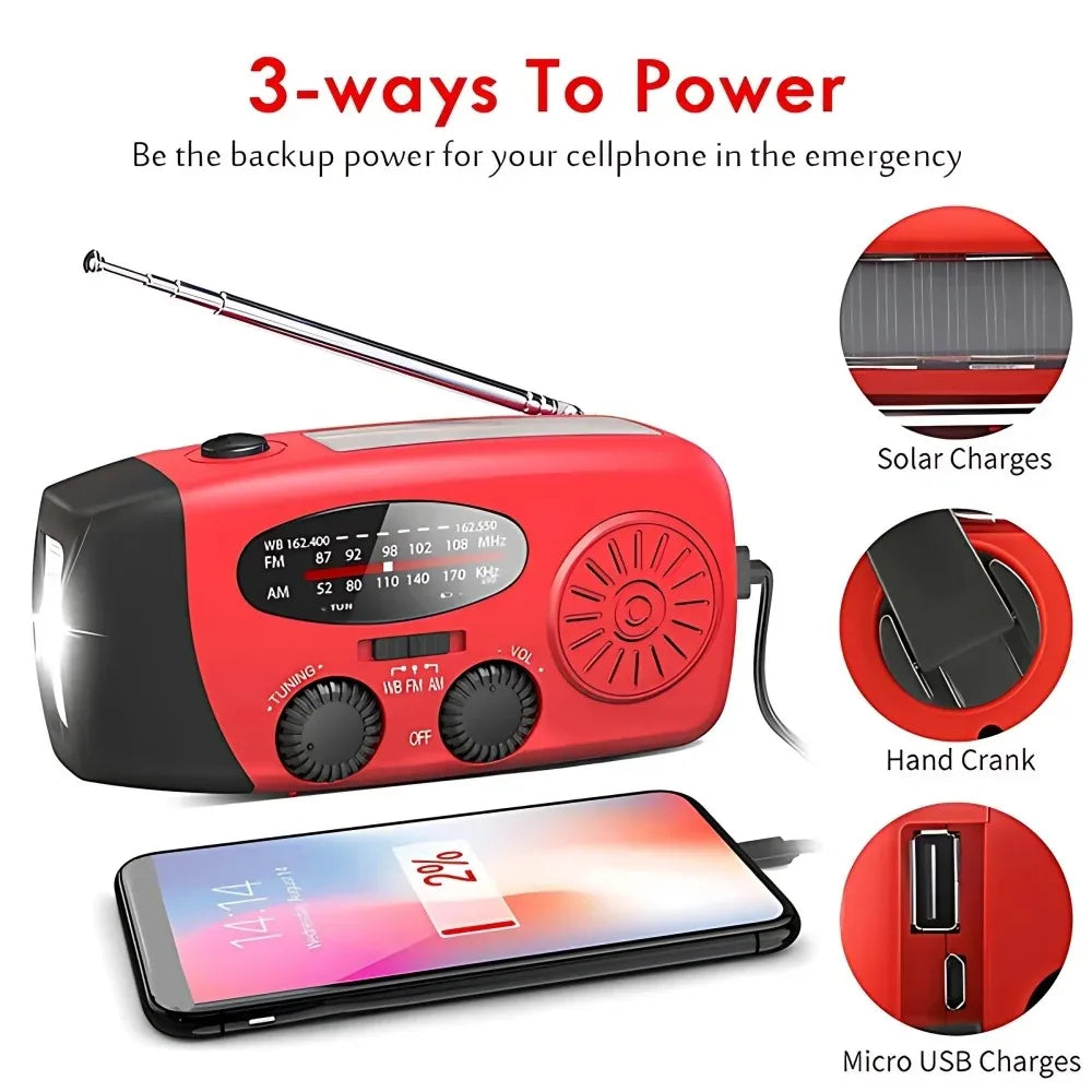 Solar Hand Crank Radio Power Bank and LED Flashlight