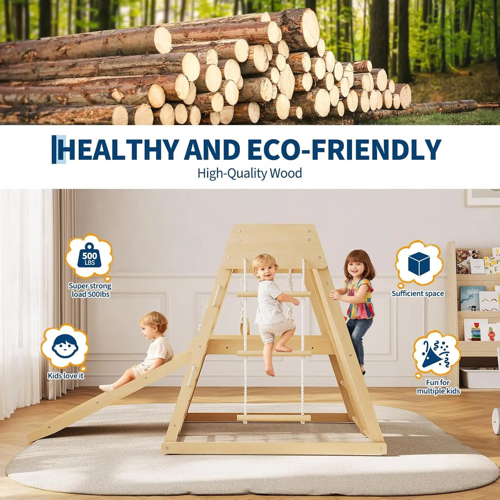 Wooden Kids Climber Playset  – Natural Finish