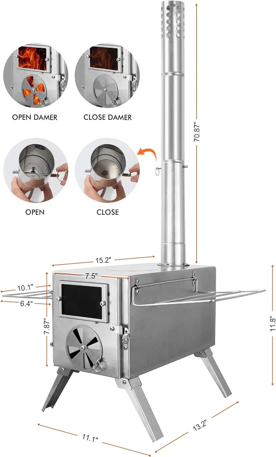 Wood-Burning Stove with Stainless Steel Chimney Pipe