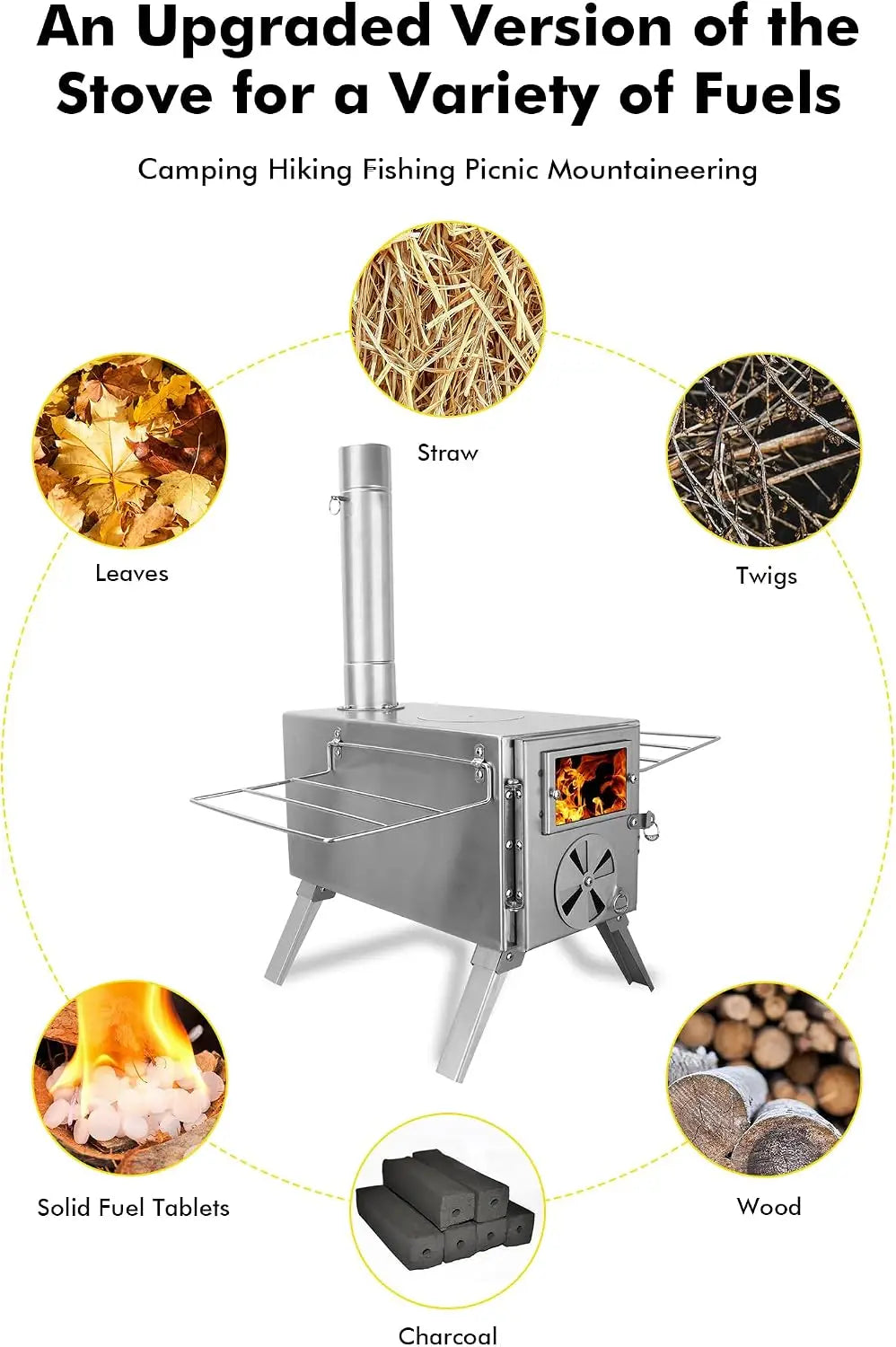 Wood-Burning Stove with Stainless Steel Chimney Pipe