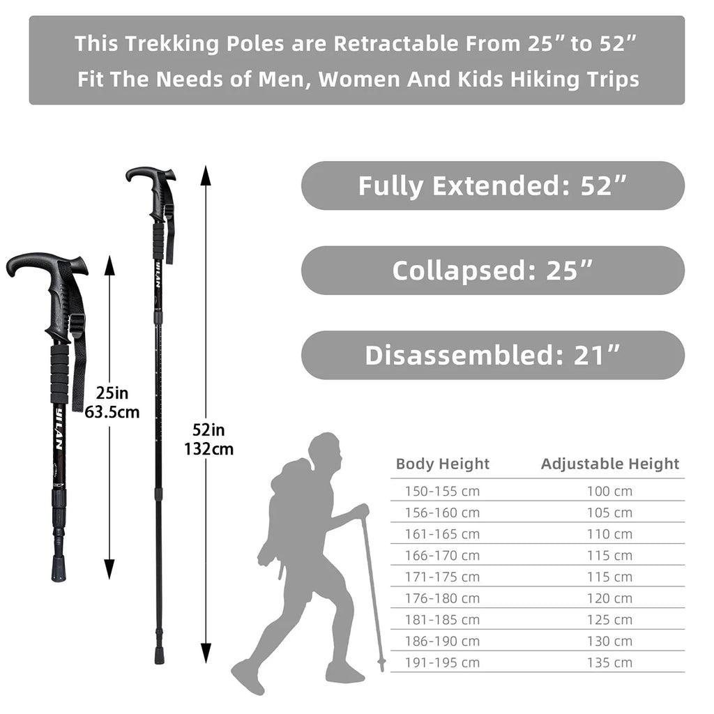 Ultralight hiking poles with shock absorption and quick-locking system