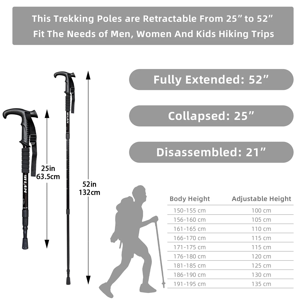Ultralight hiking poles with shock absorption and quick-locking system