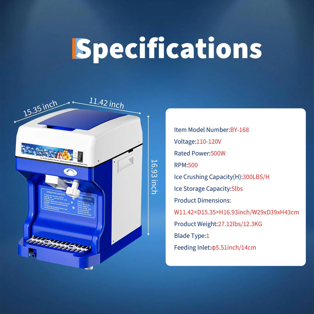 Stainless Steel Snow Cone Maker & Ice Crusher,