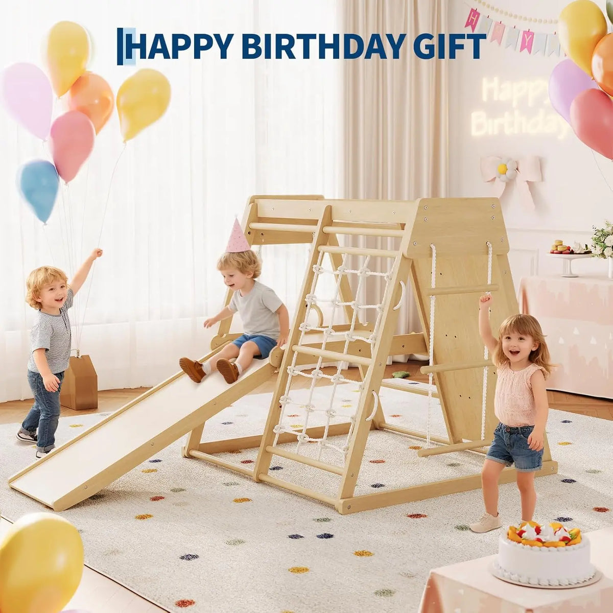 Wooden Kids Climber Playset  – Natural Finish