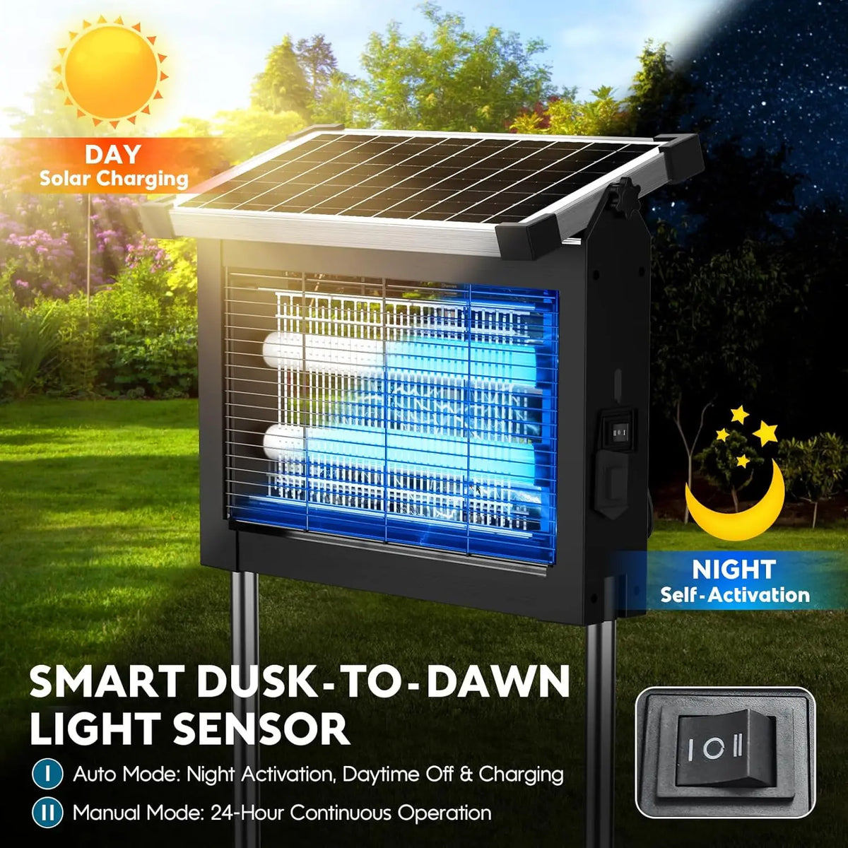 Solar Bug Zapper 4500V with Panel Sensor, Waterproof