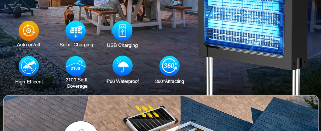 Solar Bug Zapper 4500V with Panel Sensor, Waterproof