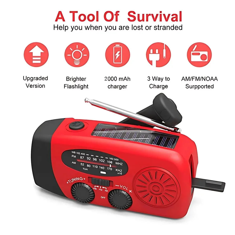 Solar Hand Crank Radio Power Bank and LED Flashlight
