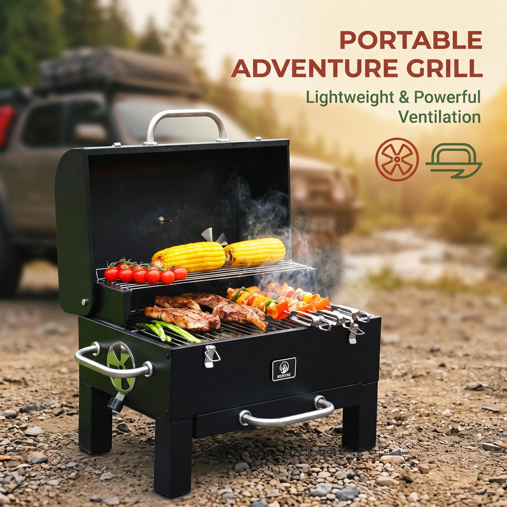 Portable Charcoal Grill & Smoker Cover Included