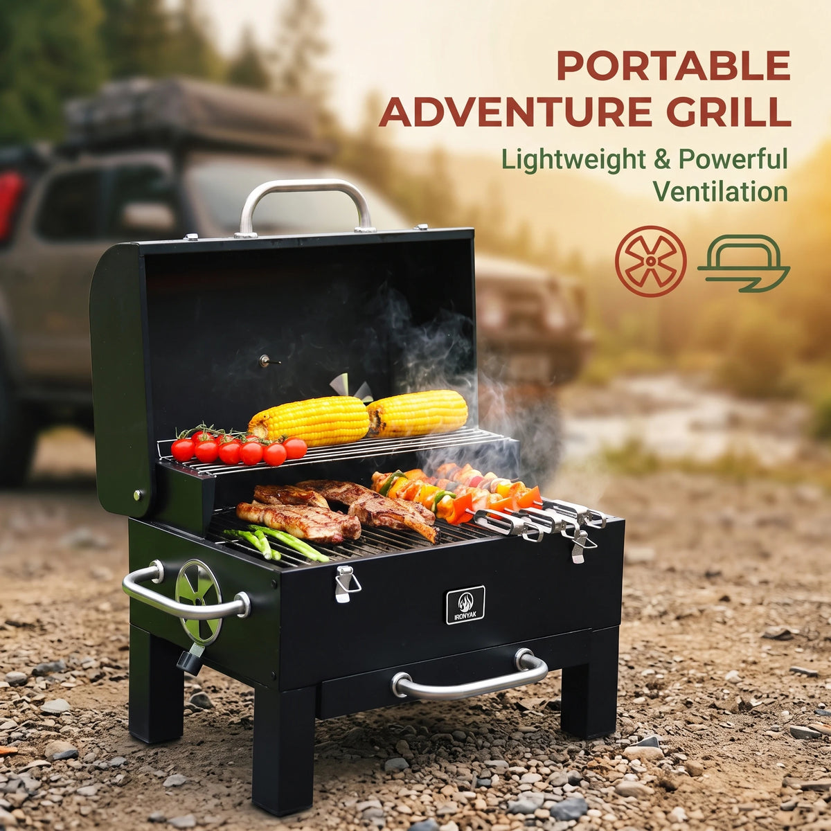 Portable Charcoal Grill & Smoker Cover Included