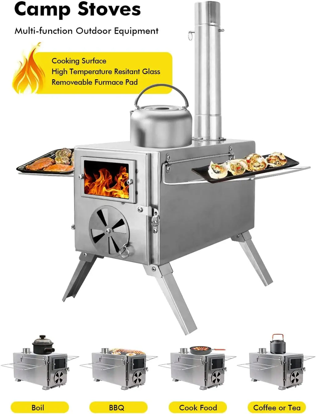 Wood-Burning Stove with Stainless Steel Chimney Pipe
