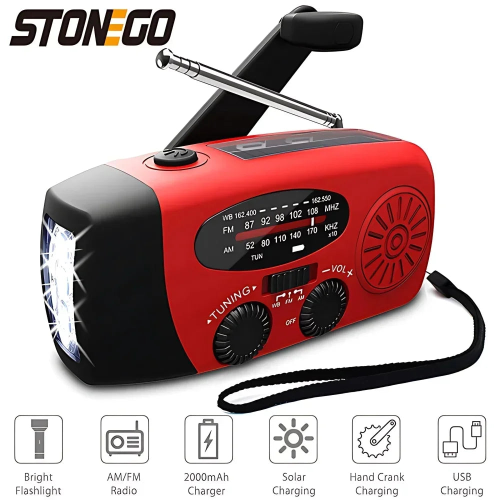 Solar Hand Crank Radio Power Bank and LED Flashlight